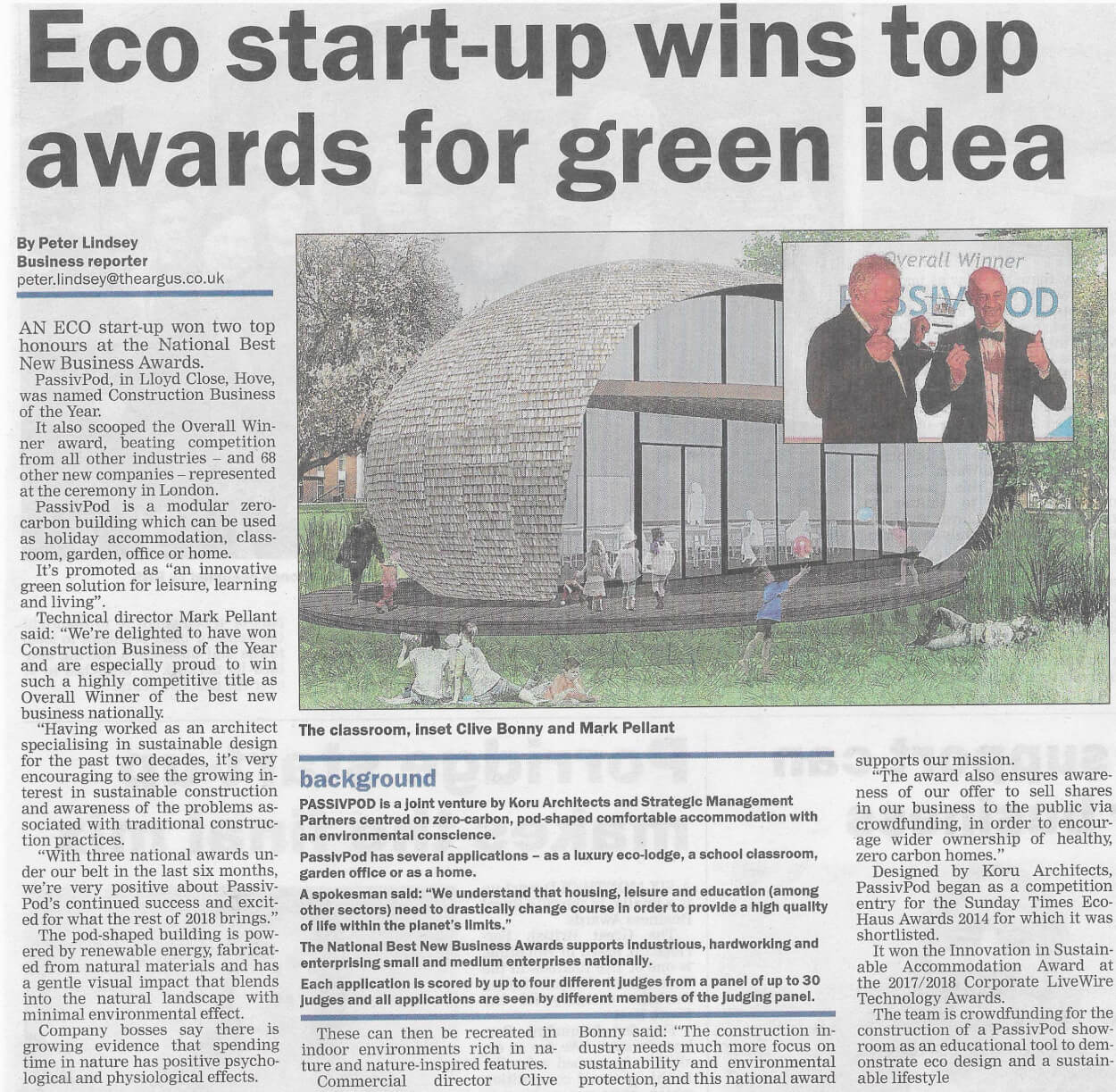 The Argus, PassivPod, Koru Architects, Eco Architects, Brighton, Best New Business Awards, Award-Winning Architect, Hove